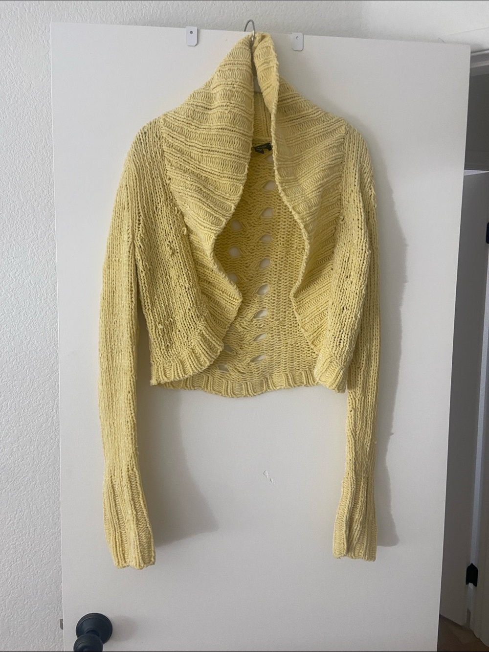 bebe Pale Yellow Cropped Open-Front Cardigan